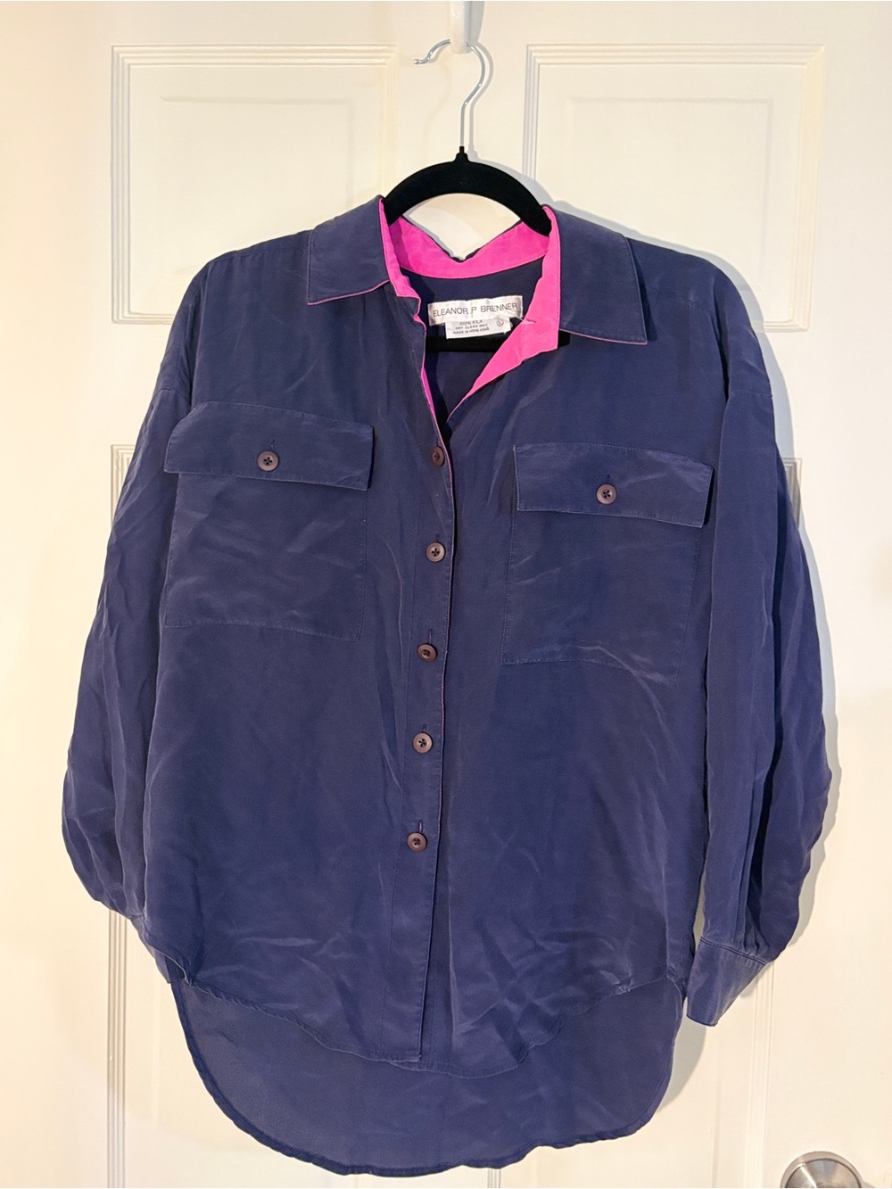 Vintage 80s/90s Eleanor P. Brenner 100% Silk Button-Up Shirt L Purple Hot Pink